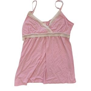Nursing Top Pink Lace Trim Large